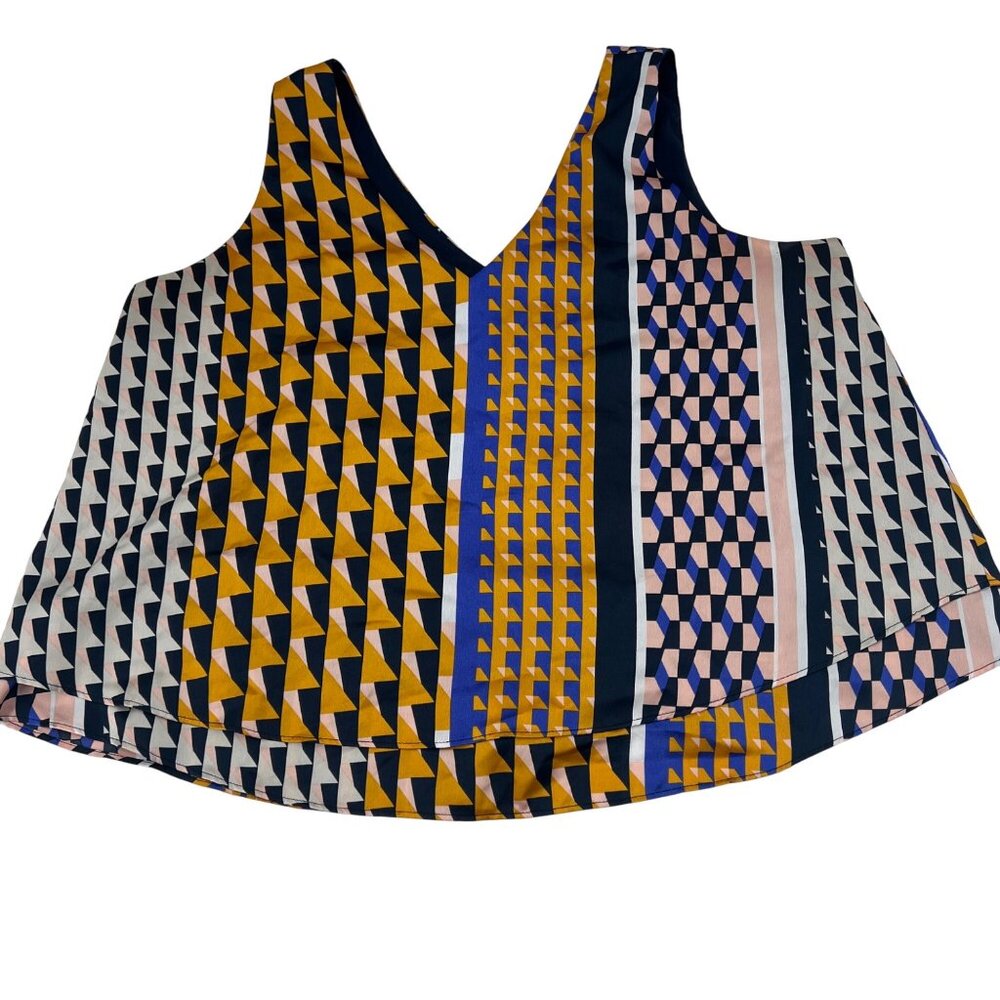 Bar III Women's Geometric Print Satin Blouse L Multicolor Polyester Sleeveless